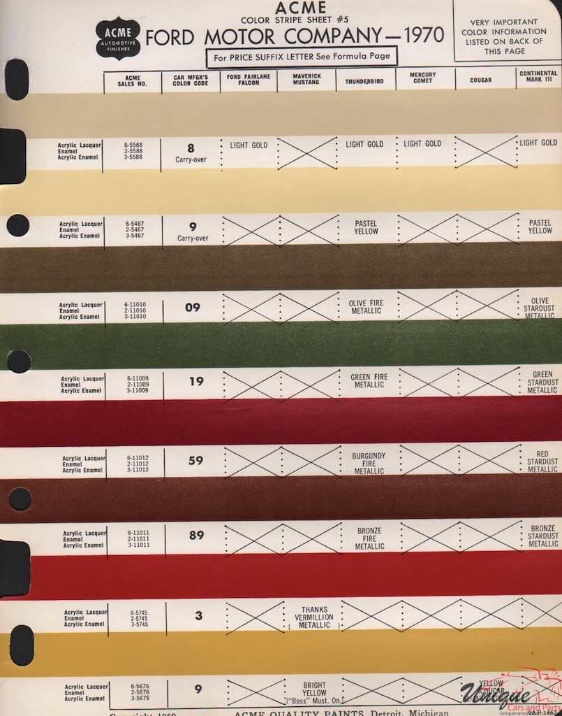 1970 Ford Paint Charts Acme 5